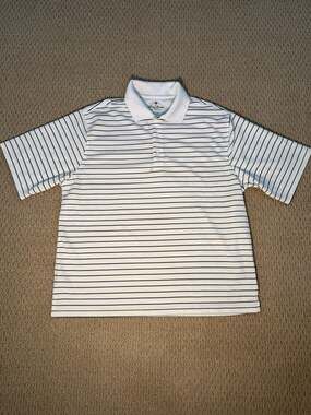 Palm Beach Golf Performance Polo Shirt Size L White Blue Stripe